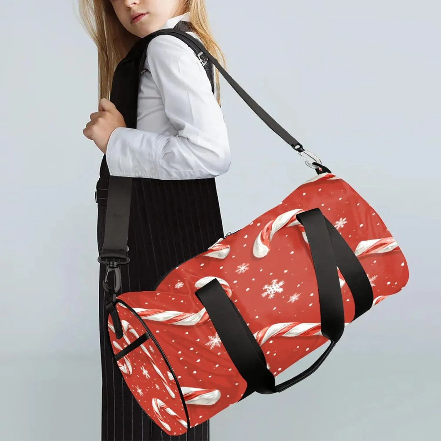 Christmas Candy Cane Sports Gym Bag for Men Women Lightweight Travel Duffle Bag with Shoulder Strap Waterproof Carry On Weekender Overnight Bag for Travel Sports Gym