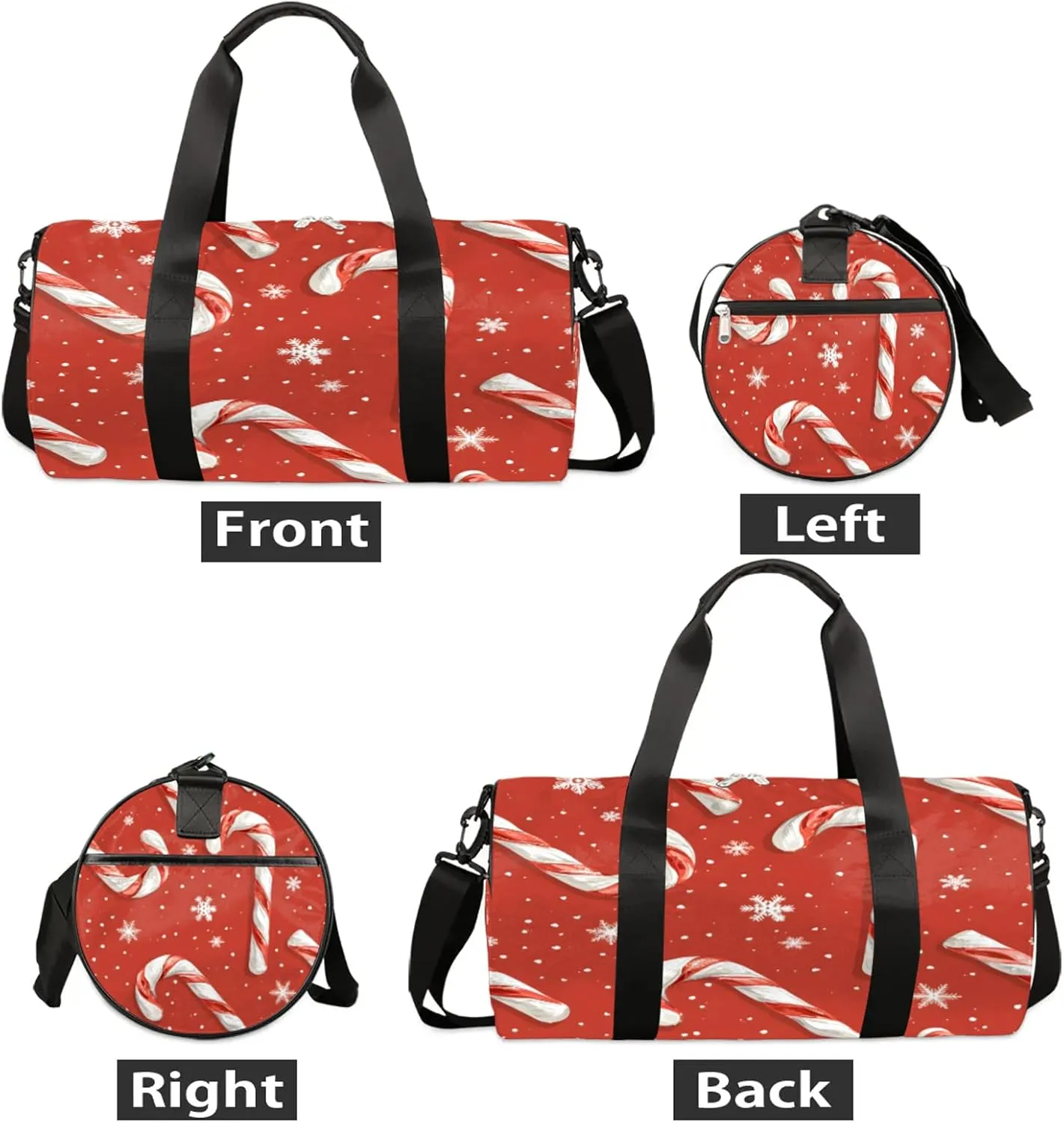 Christmas Candy Cane Sports Gym Bag for Men Women Lightweight Travel Duffle Bag with Shoulder Strap Waterproof Carry On Weekender Overnight Bag for Travel Sports Gym