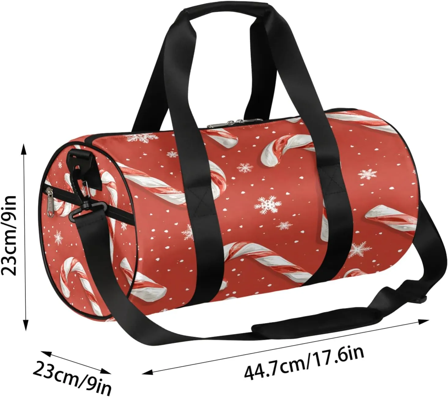 Christmas Candy Cane Sports Gym Bag for Men Women Lightweight Travel Duffle Bag with Shoulder Strap Waterproof Carry On Weekender Overnight Bag for Travel Sports Gym