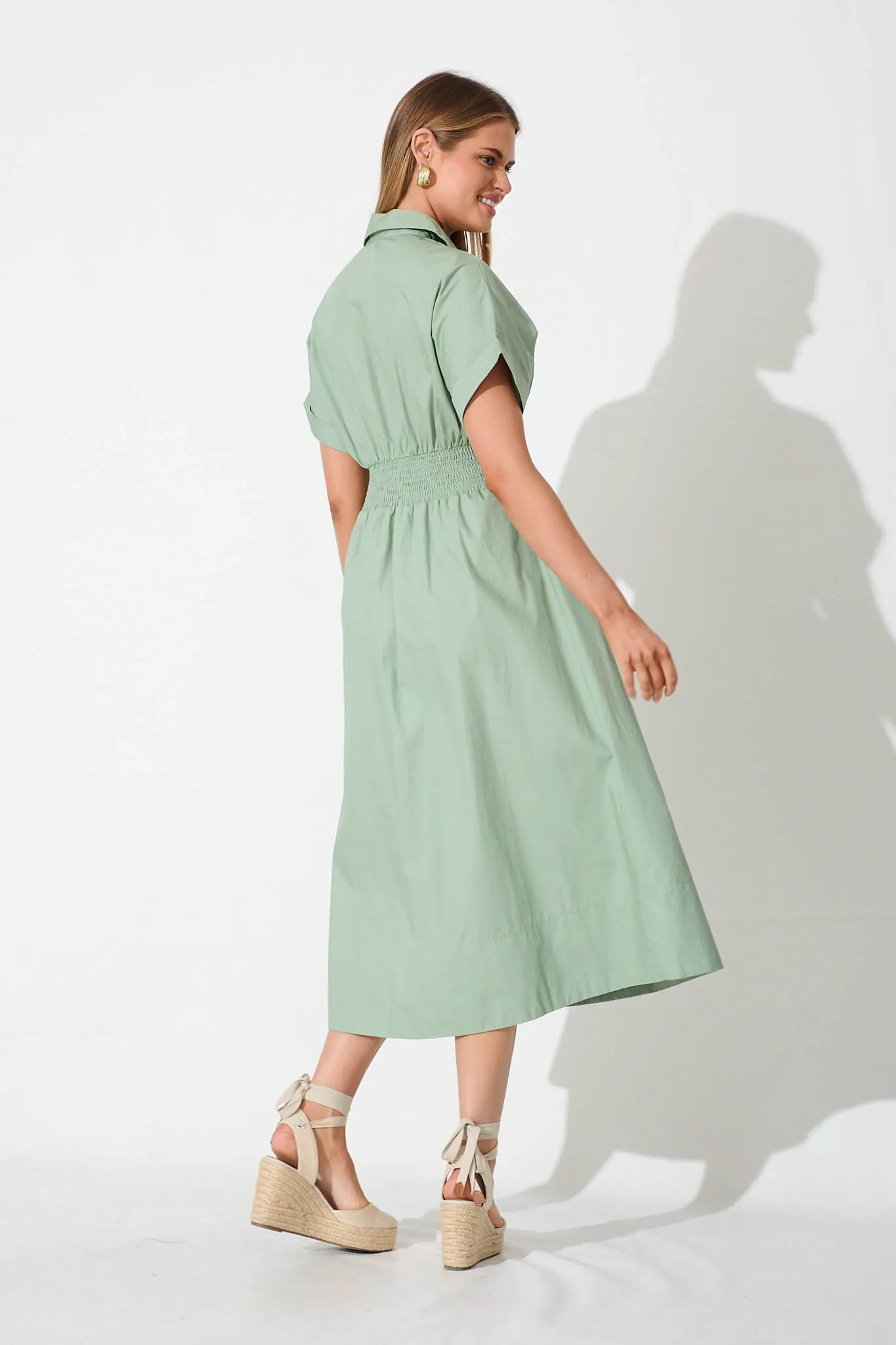 Cielo Midi Dress In Sage Green Cotton