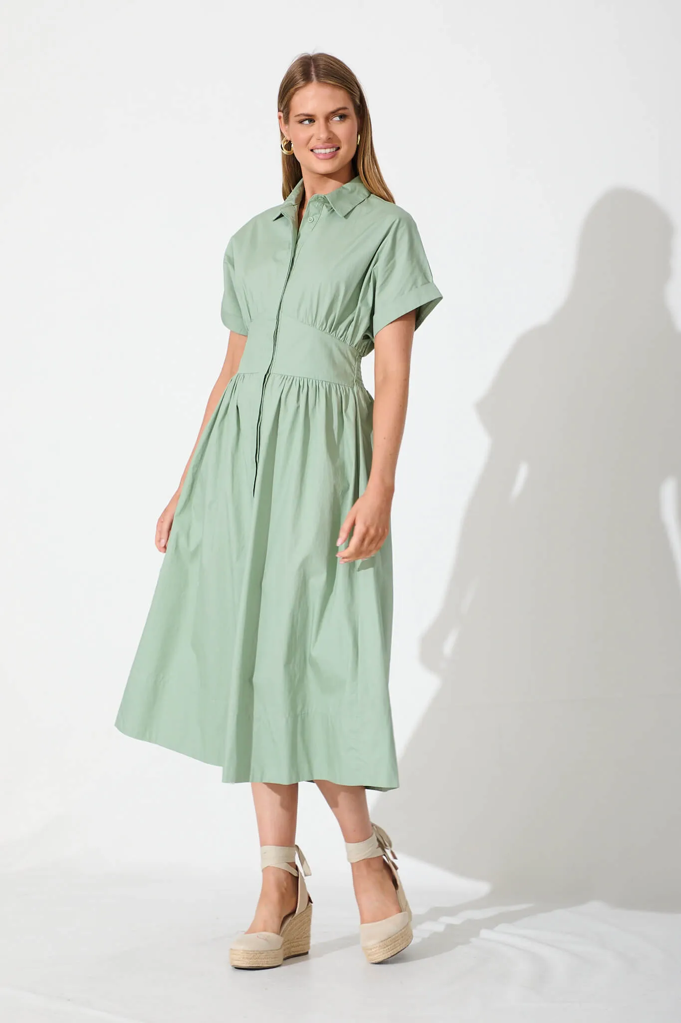 Cielo Midi Dress In Sage Green Cotton