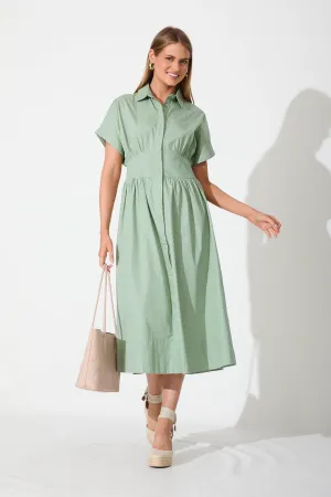 Cielo Midi Dress In Sage Green Cotton