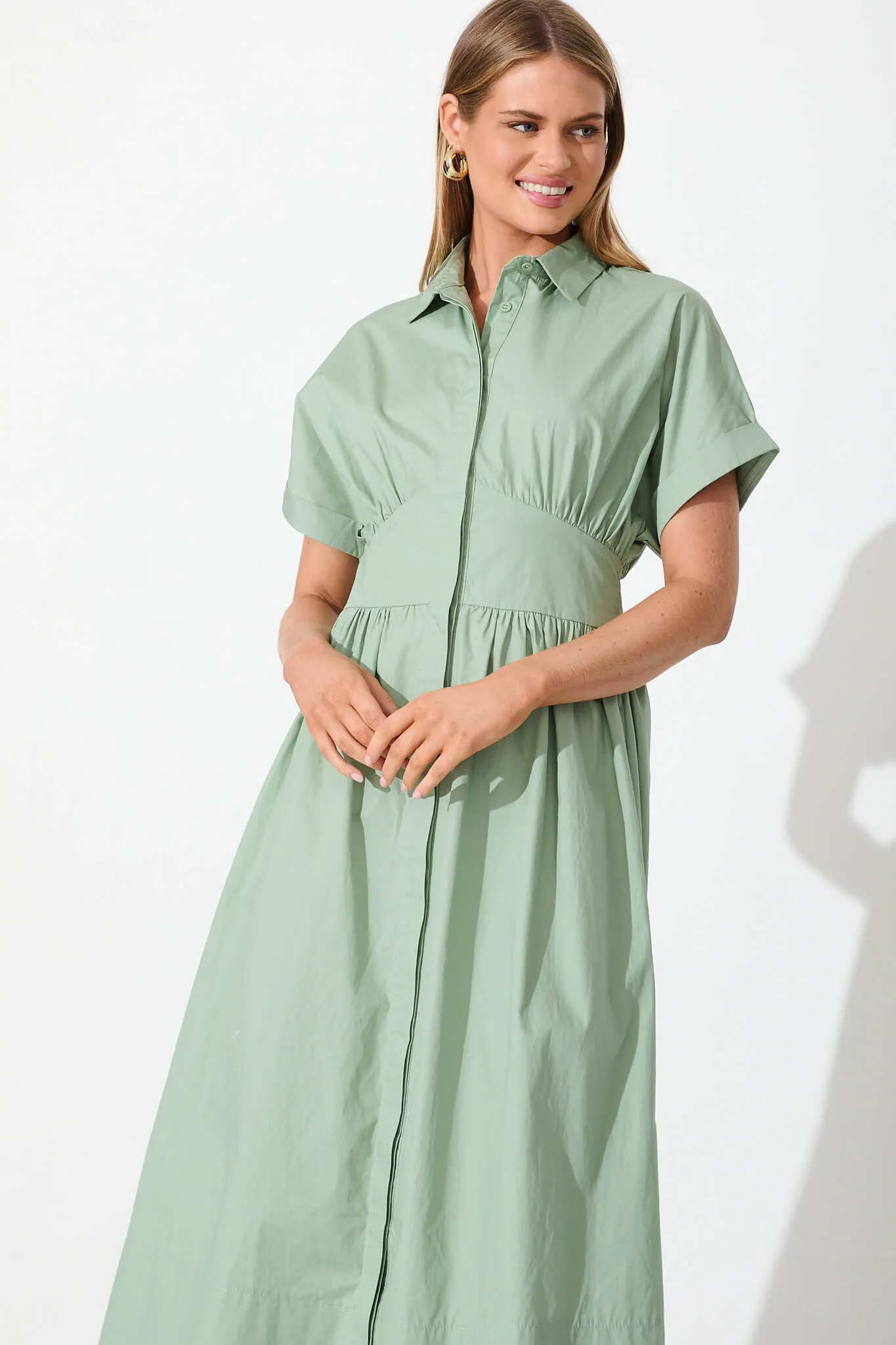 Cielo Midi Dress In Sage Green Cotton