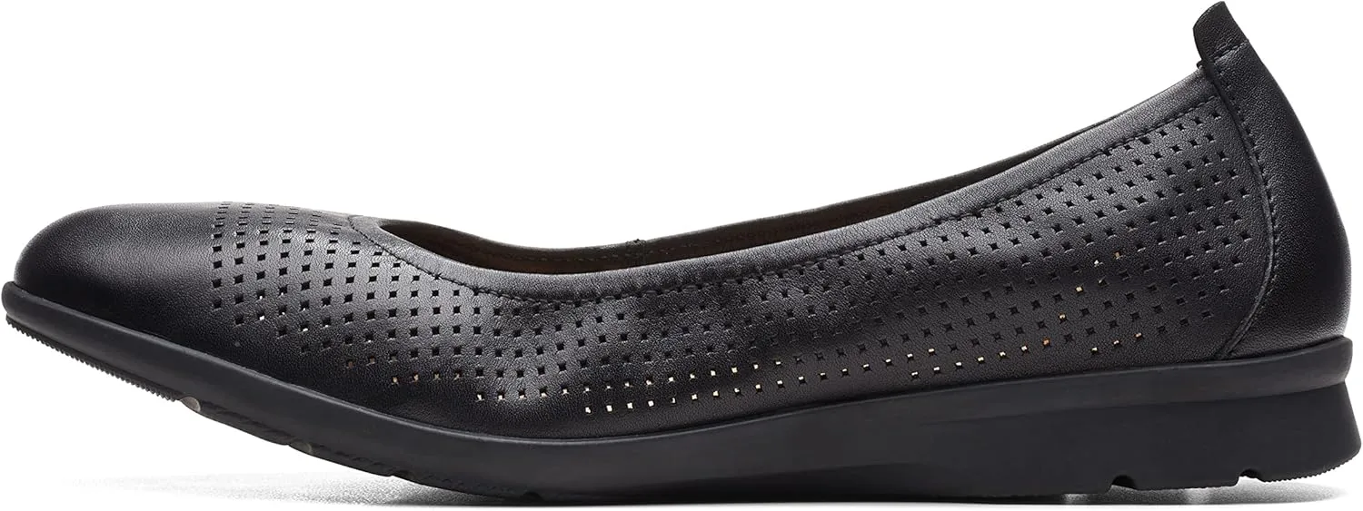 Clarks Jenette Ease Ballet Flat, Black Leather, 8.5 Medium