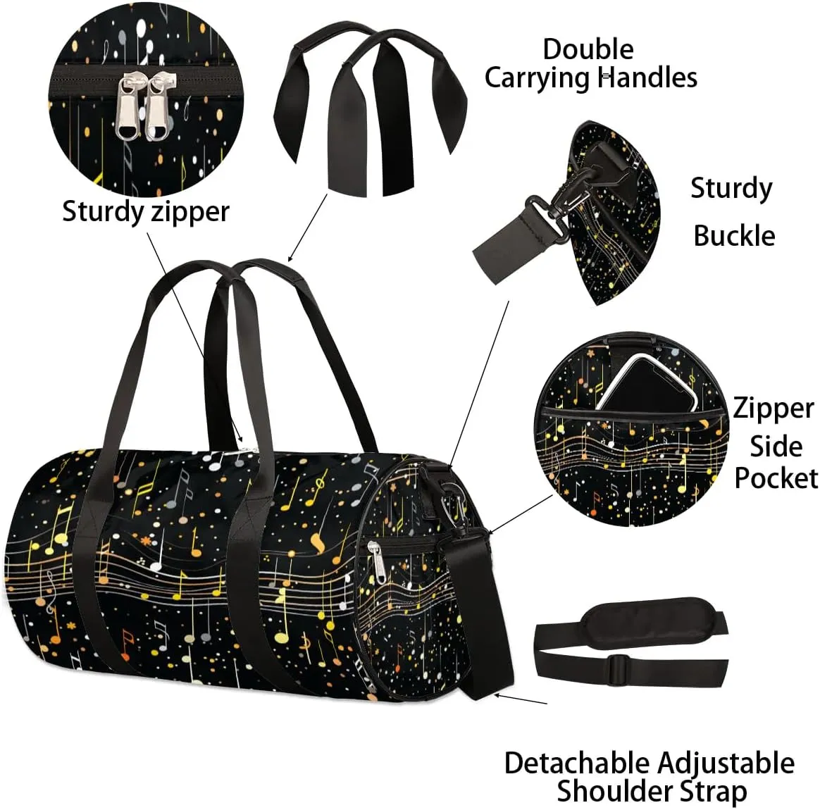 Classic Music Notes Travel Duffle Bag Gym Bag for Women Men Lightweight Carry on Duffel Bag for Sports Gyms Weekend Getaway