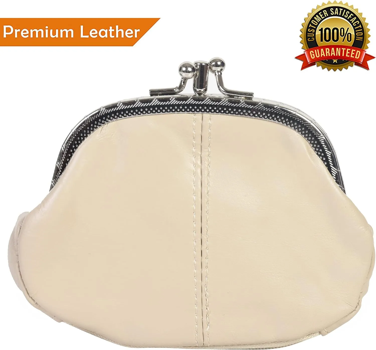 Coin Purse Double Frame with Zipper Pocket - Beige