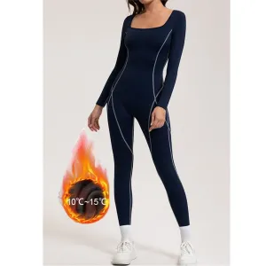 Contrast Fleeced Longsleeve Jumpsuit