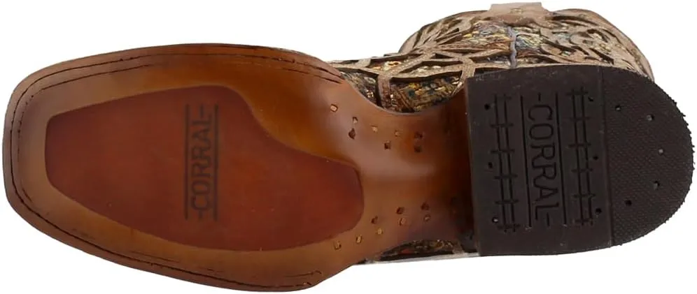 Corral Boots Womens Tooled Inlay Studded Sequins Square Toe Casual Boots Mid Calf Low Heel 1-2" - Brown