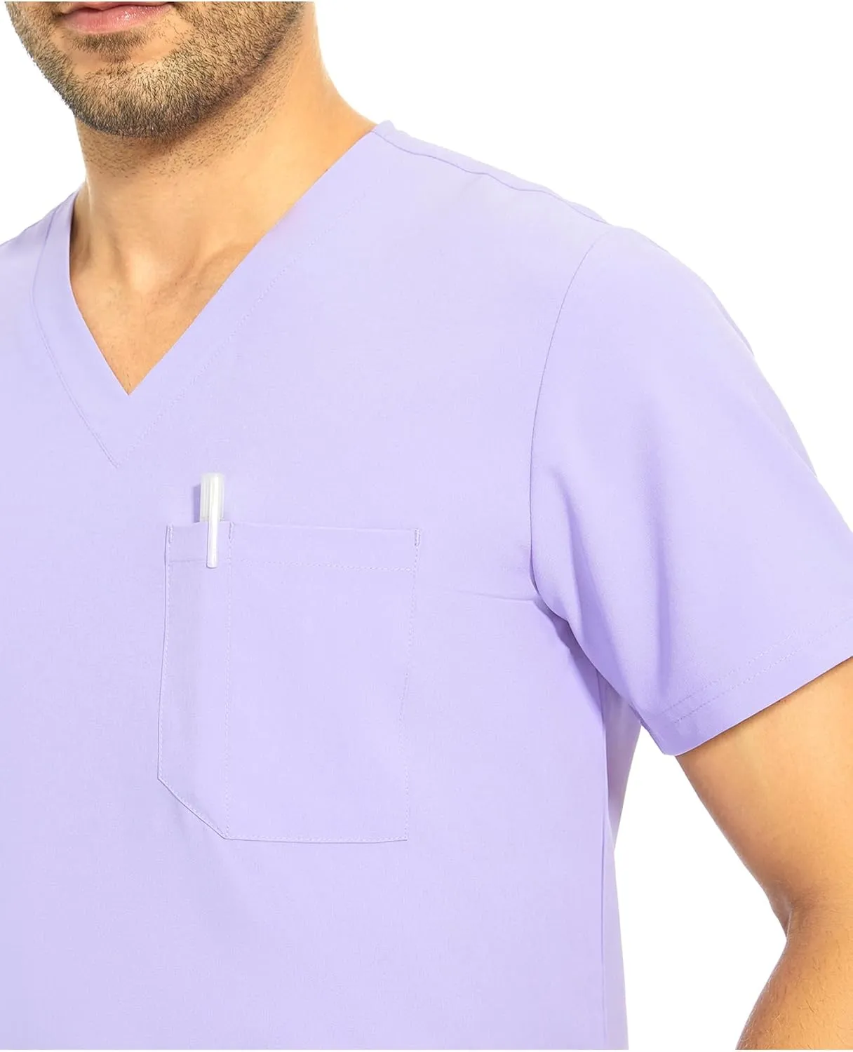 COZYFIT Men Scrubs Set — Stretch V-Neck Scrub Top & Jogger Pant with 8 Pockets, Yoga Waistband, Anti-Wrinkle Scrubs for Men