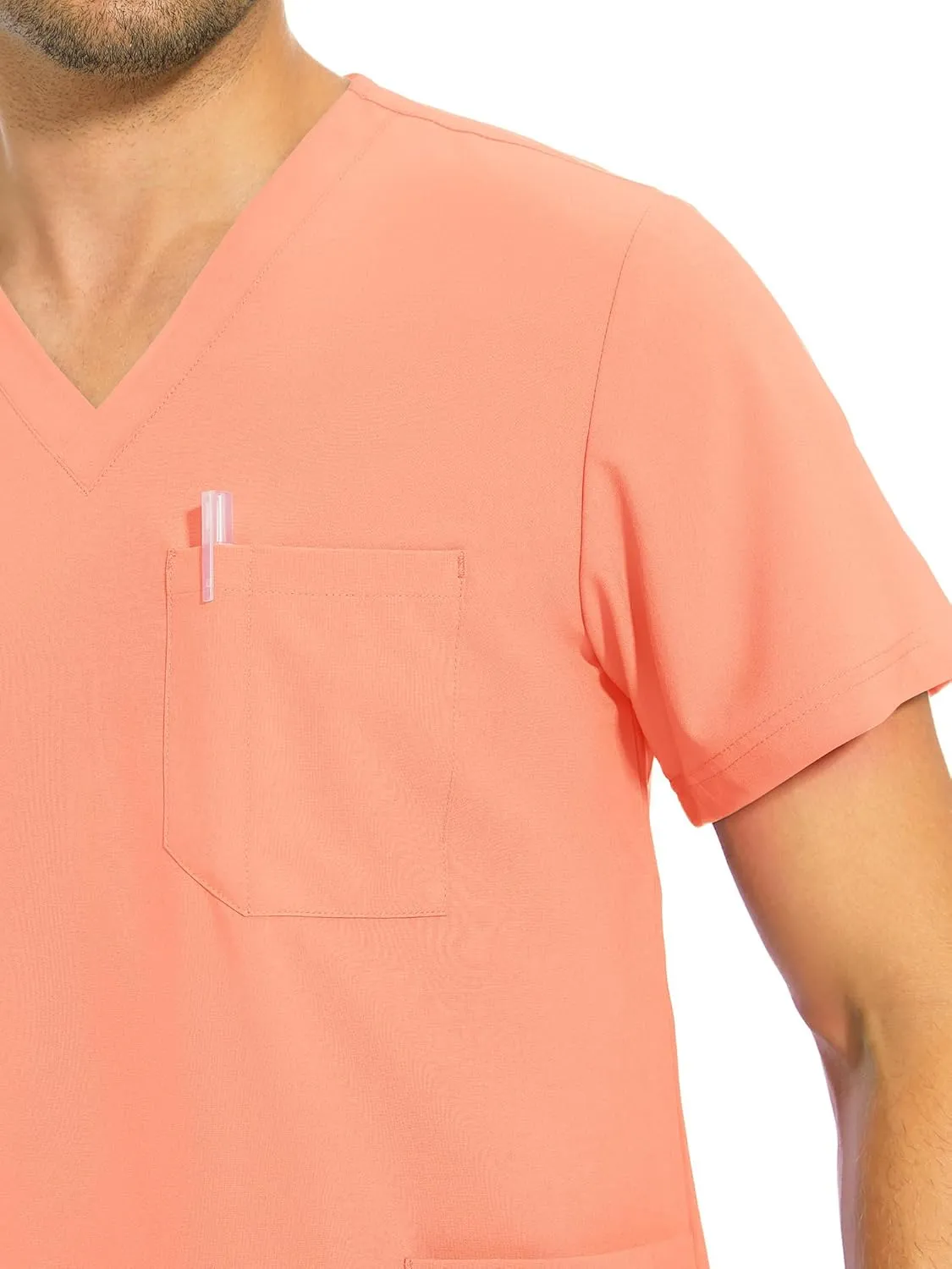 COZYFIT Men Scrubs Set — Stretch V-Neck Scrub Top & Jogger Pant with 8 Pockets, Yoga Waistband, Anti-Wrinkle Scrubs for Men