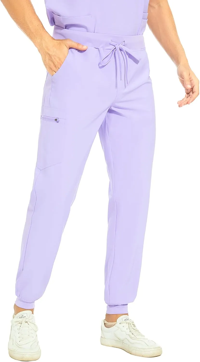 COZYFIT Men Scrubs Set — Stretch V-Neck Scrub Top & Jogger Pant with 8 Pockets, Yoga Waistband, Anti-Wrinkle Scrubs for Men