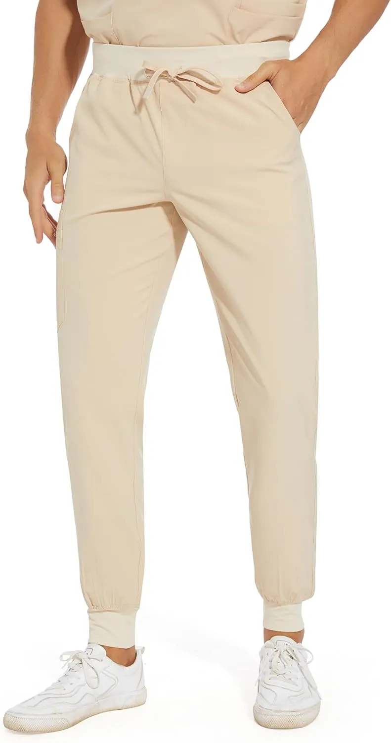 COZYFIT Scrub Pants for Men - Slim Jogger Pants with 5 Pockets, Yoga Waistband, Anti-Wrinkle Scrubs for Men