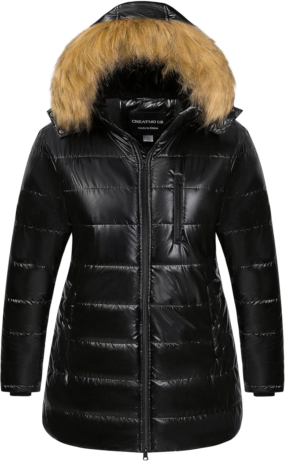 CREATMO US Women's Plus Size Winter Coats Long Puffer Jacket Fleece Lined Parka Removable Fur Hood Available in 1X To 5X