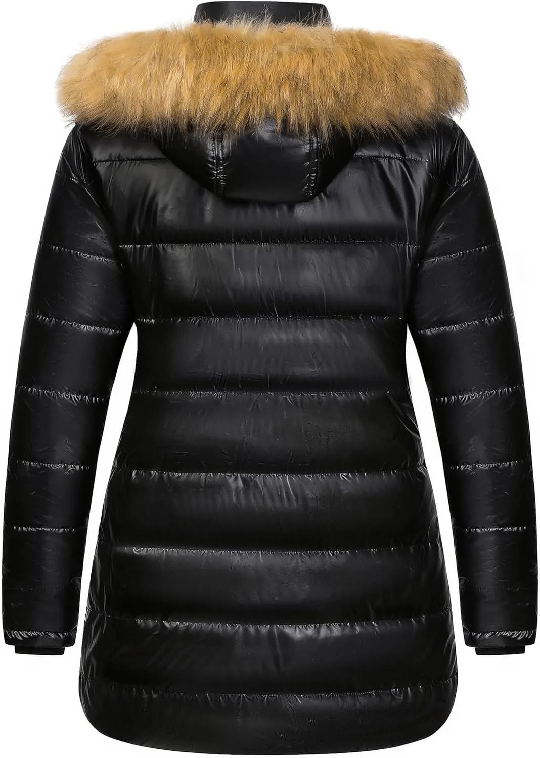 CREATMO US Women's Plus Size Winter Coats Long Puffer Jacket Fleece Lined Parka Removable Fur Hood Available in 1X To 5X
