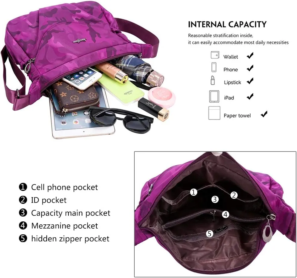 Crossbody Bag for Women Waterproof Nylon Shoulder Bag Messenger Bag Casual Handbag Purse