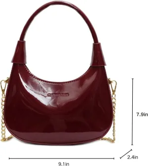 Crossbody Crescent Bag For Women,Trendy Cute Shoulder Bag with Glossy Finish & Chain Strap for Shopping and Dating