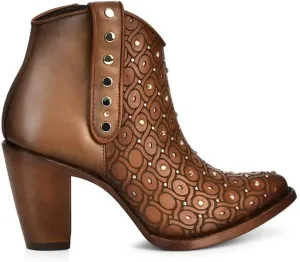 Cuadra Women's Leather Bootie with Swarovski Crystals and Zipper Brown