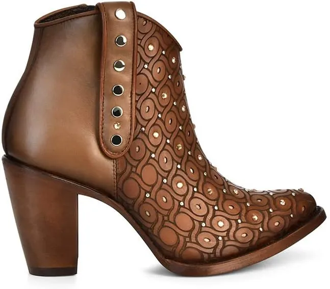 Cuadra Women's Leather Bootie with Swarovski Crystals and Zipper Brown