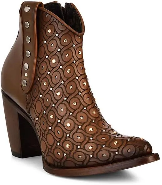 Cuadra Women's Leather Bootie with Swarovski Crystals and Zipper Brown