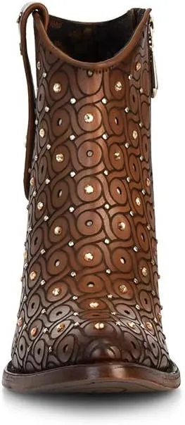 Cuadra Women's Leather Bootie with Swarovski Crystals and Zipper Brown