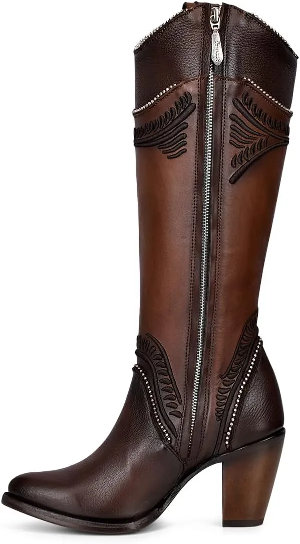 Cuadra Women's Tall Boot in Bovine Leather with Zipper Brown