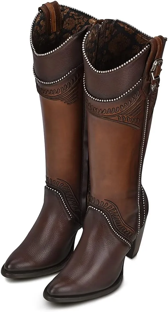 Cuadra Women's Tall Boot in Bovine Leather with Zipper Brown