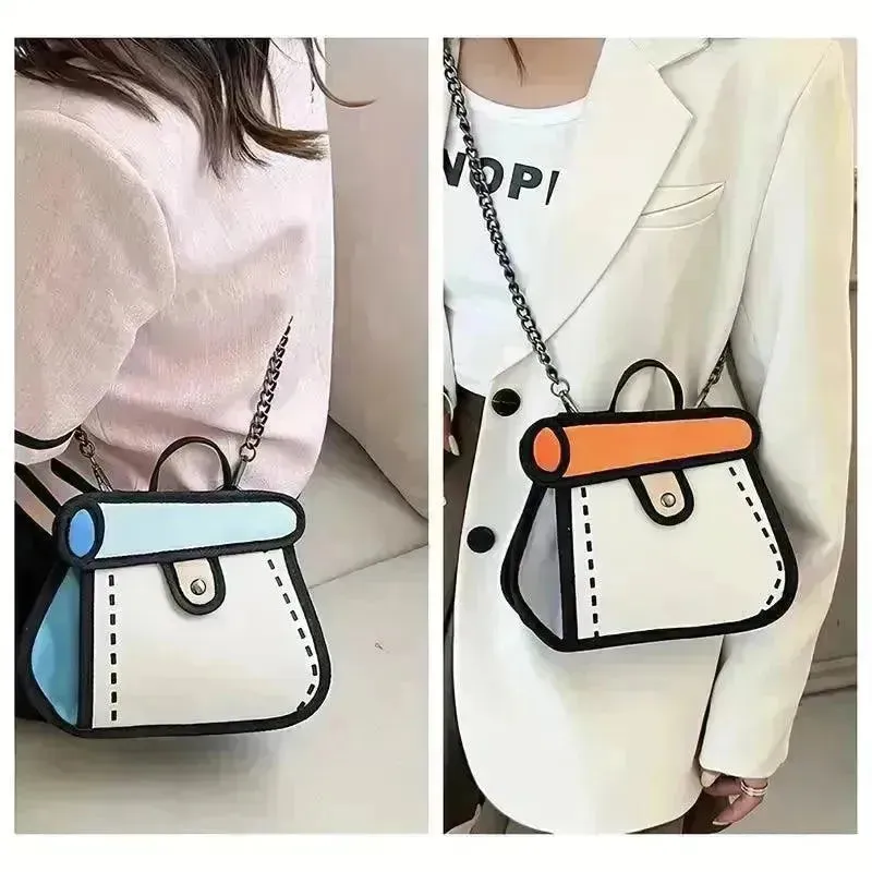 Cute 2D Cartoon Graphic Messenger Bag