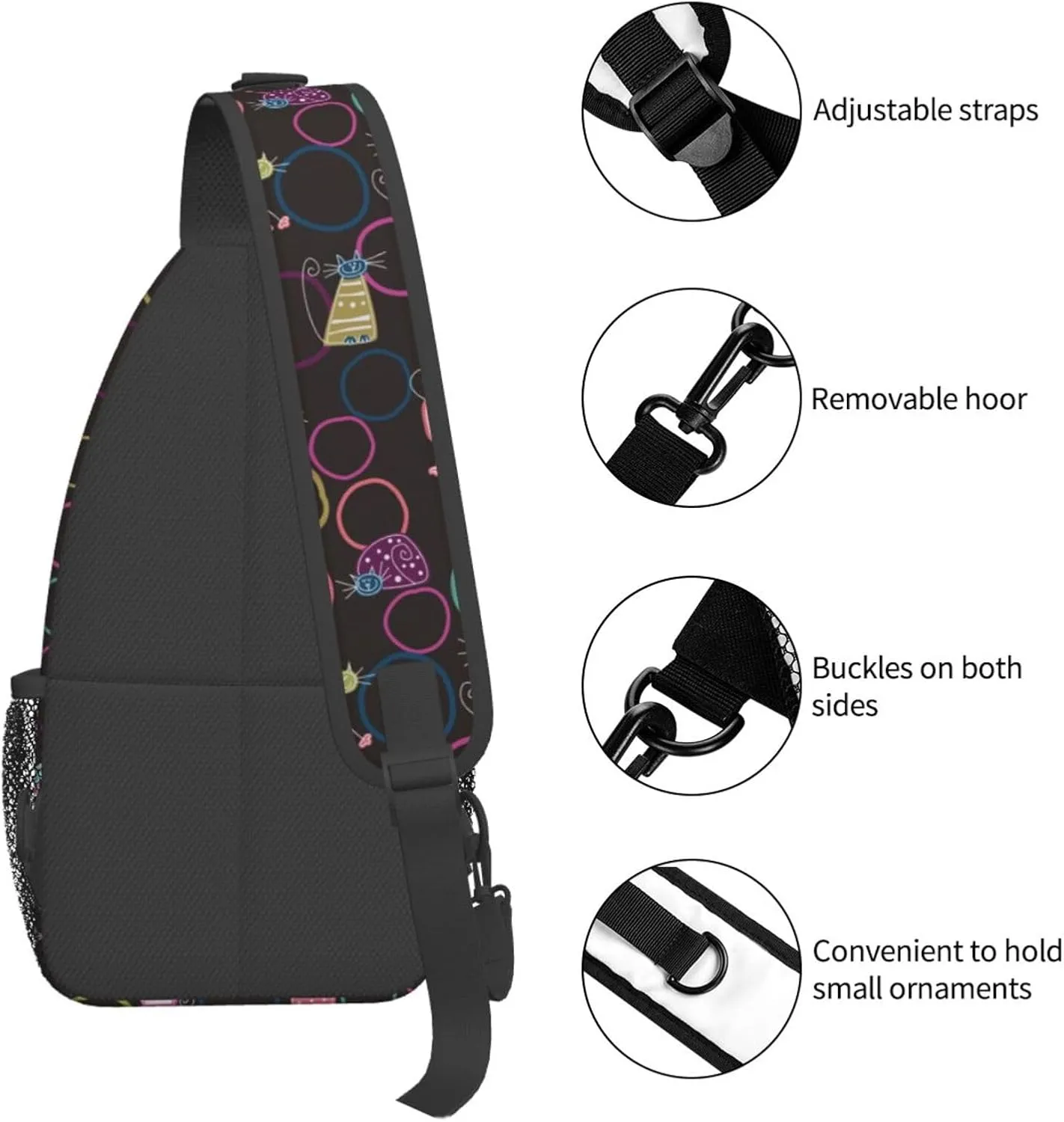 Cute cat Chest Bags Crossbody Sling Bag Shoulder Bag Travel Hiking Daypack For Men Women