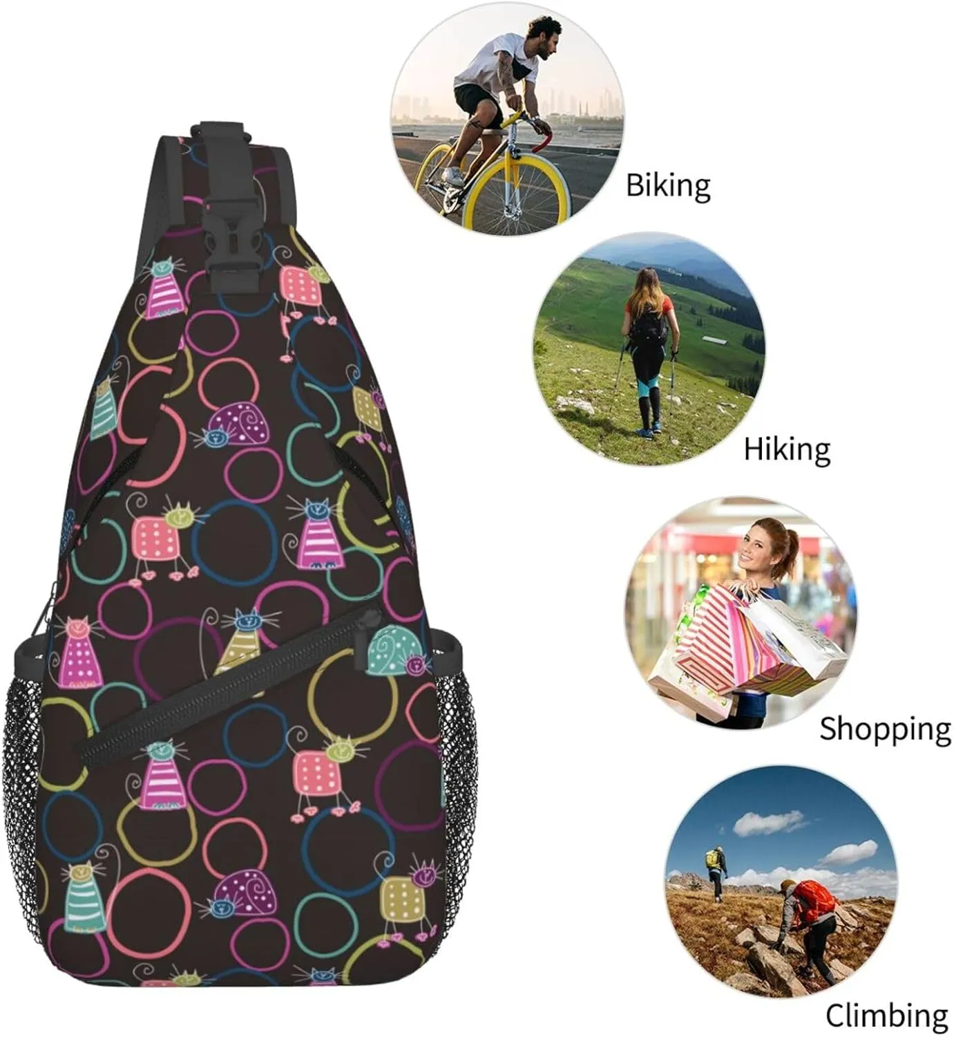 Cute cat Chest Bags Crossbody Sling Bag Shoulder Bag Travel Hiking Daypack For Men Women