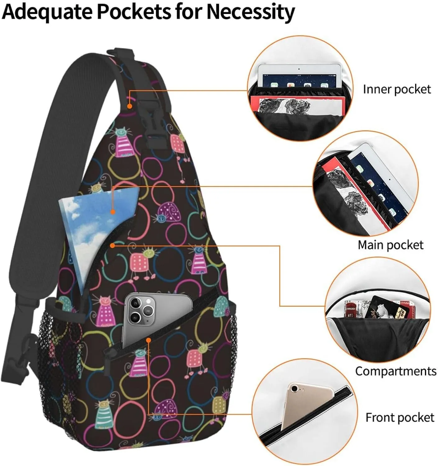 Cute cat Chest Bags Crossbody Sling Bag Shoulder Bag Travel Hiking Daypack For Men Women