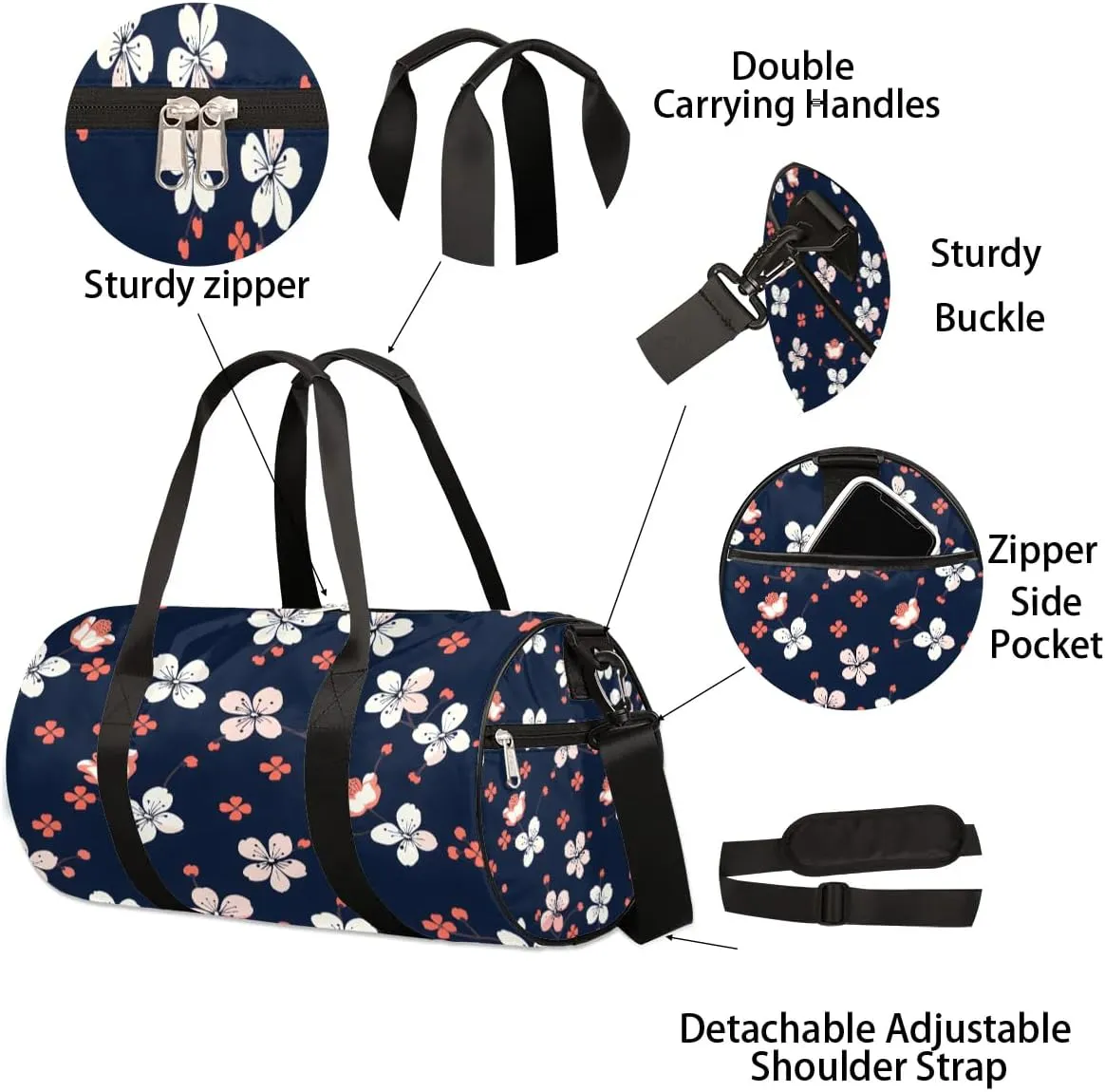 Cute Cherry Flowers Travel Duffle Bag Gym Bag for Women Men Lightweight Carry on Duffel Bag for Sports Gyms Weekend Getaway