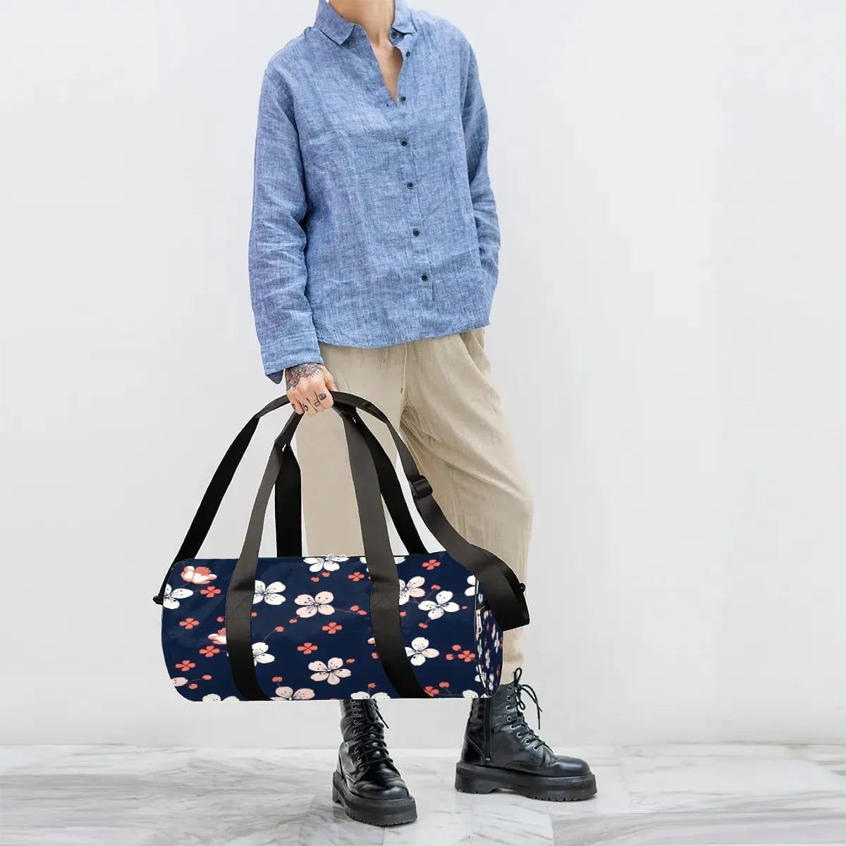 Cute Cherry Flowers Travel Duffle Bag Gym Bag for Women Men Lightweight Carry on Duffel Bag for Sports Gyms Weekend Getaway
