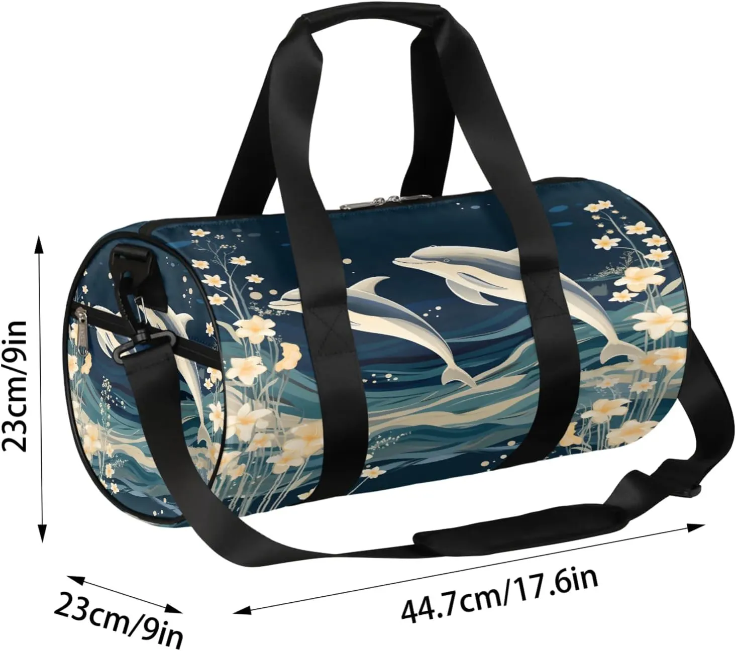 Cute Dolphin Pattern Sports Gym Bag for Men Women Lightweight Travel Duffle Bag with Shoulder Strap Waterproof Carry On Weekender Overnight Bag for Travel Sports Gym