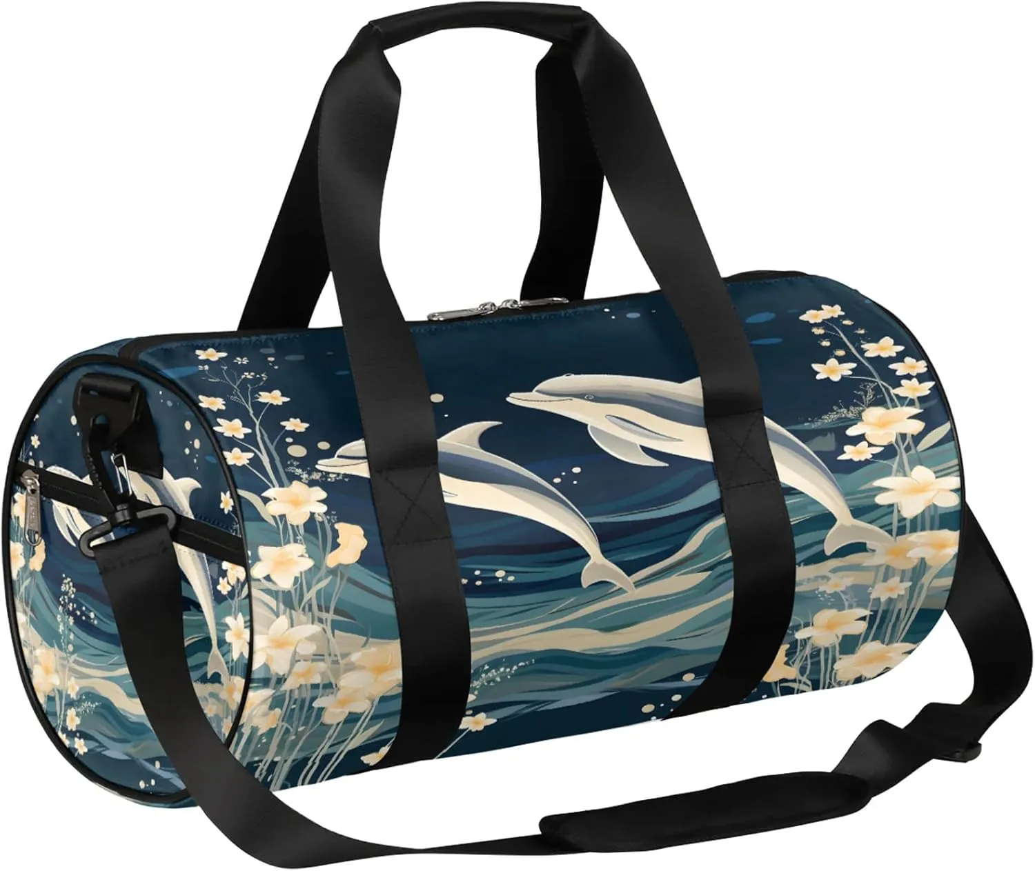 Cute Dolphin Pattern Sports Gym Bag for Men Women Lightweight Travel Duffle Bag with Shoulder Strap Waterproof Carry On Weekender Overnight Bag for Travel Sports Gym