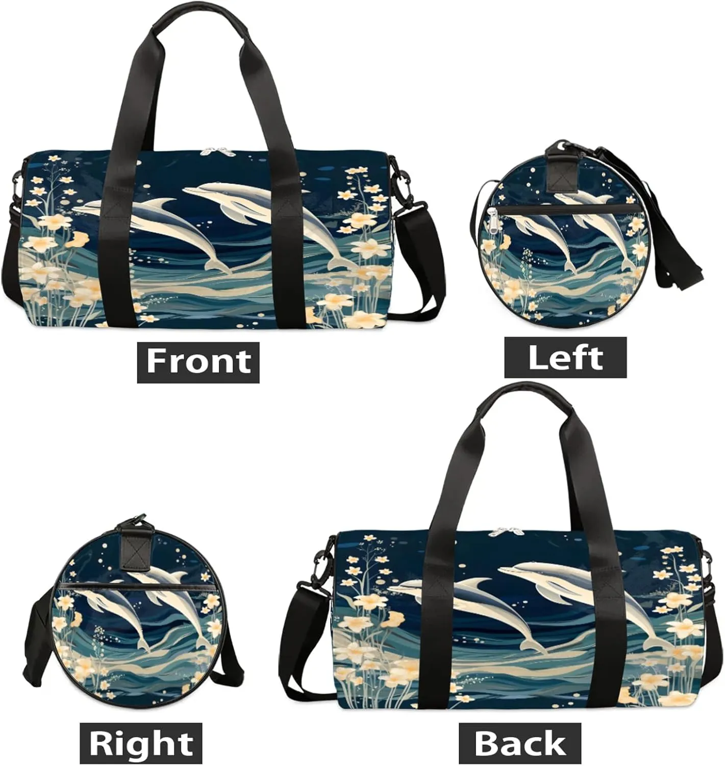 Cute Dolphin Pattern Sports Gym Bag for Men Women Lightweight Travel Duffle Bag with Shoulder Strap Waterproof Carry On Weekender Overnight Bag for Travel Sports Gym