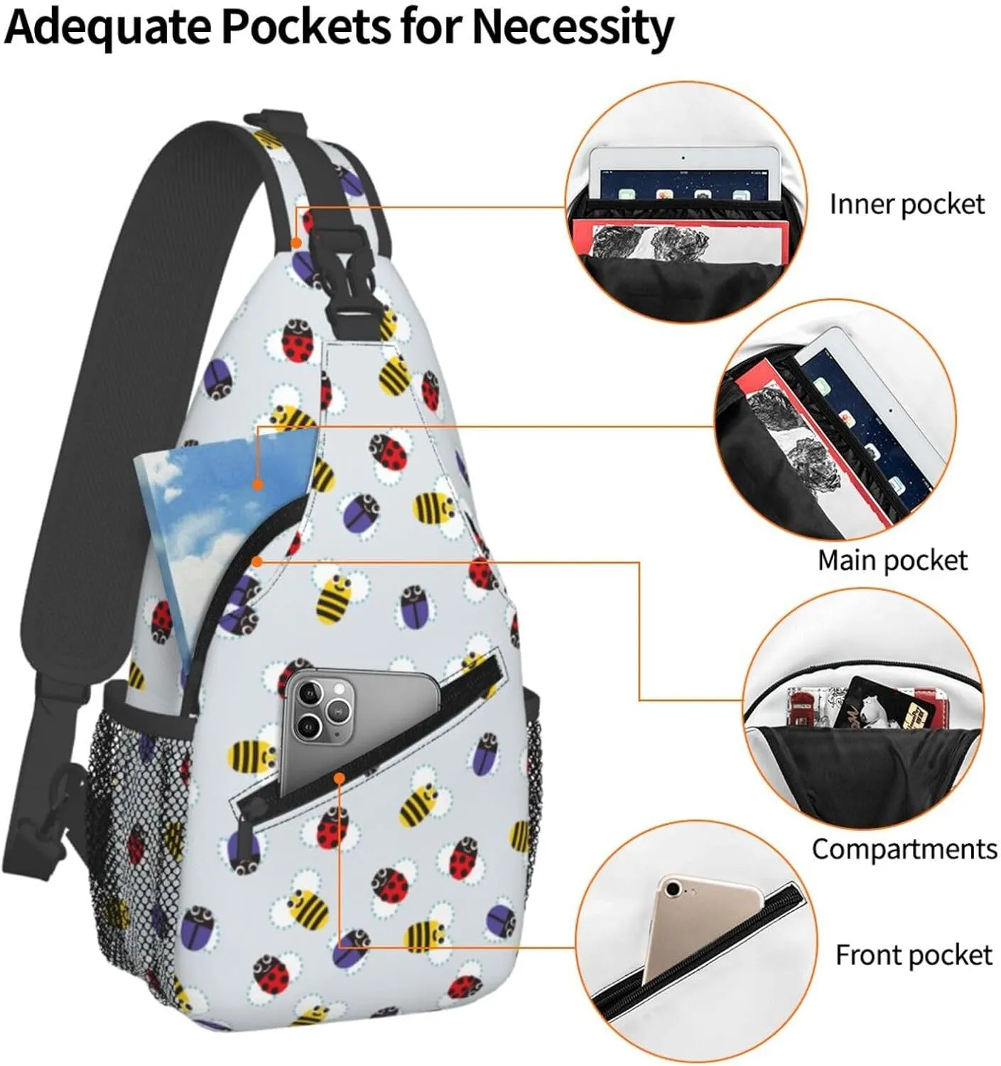Cute pink bear Chest Bags Crossbody Sling Bag Shoulder Bag Travel Hiking Daypack For Men Women