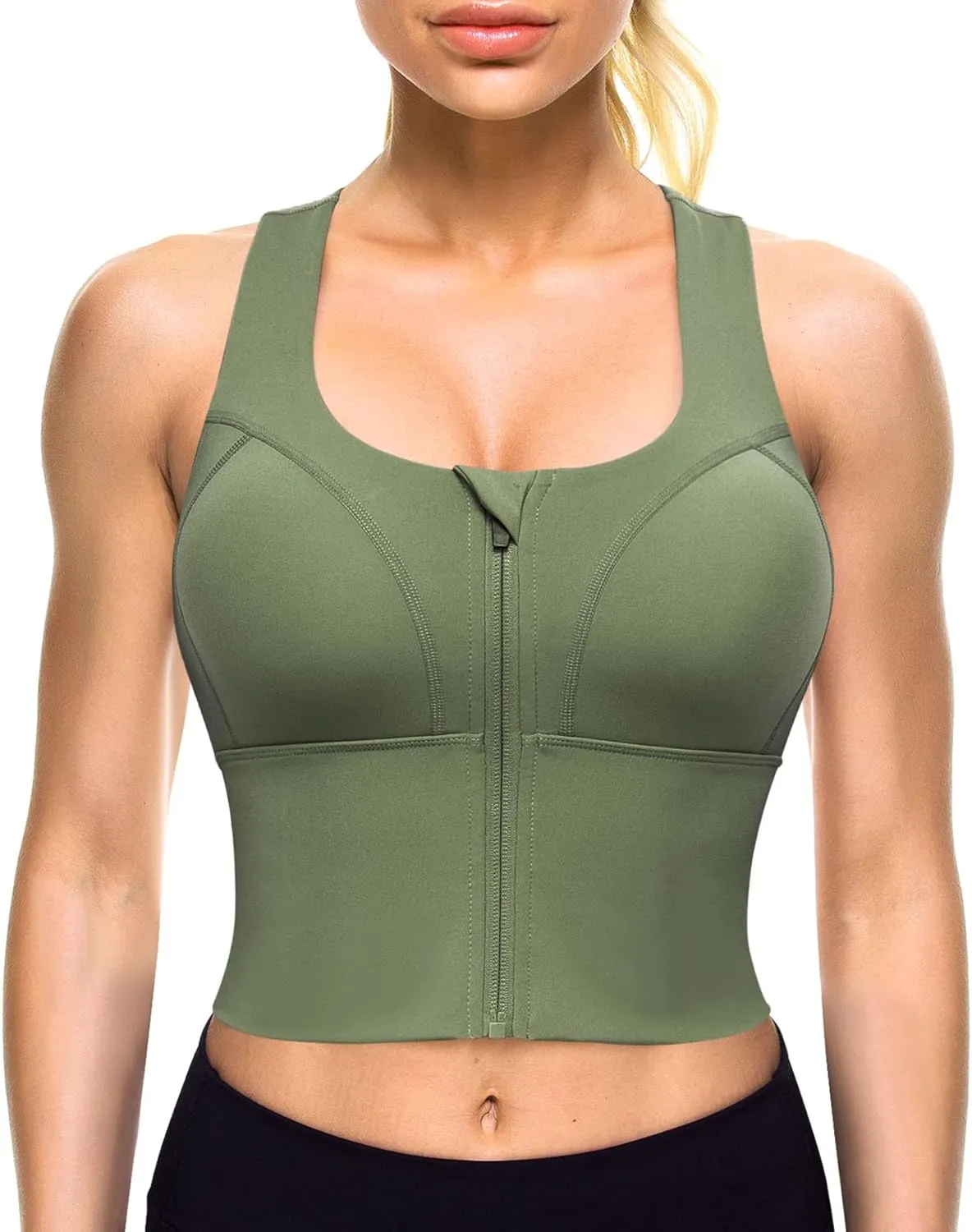 CYDREAM Zip Front Longline Sports Bras for Women Crop Tank Top Criss Cross Back Support Fitness Yoga Workout Shirts