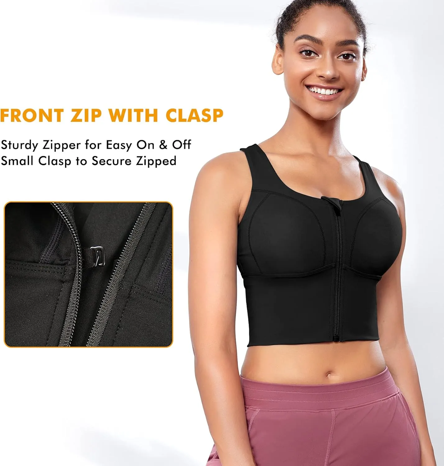 CYDREAM Zip Front Longline Sports Bras for Women Crop Tank Top Criss Cross Back Support Fitness Yoga Workout Shirts