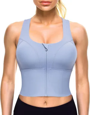 CYDREAM Zip Front Longline Sports Bras for Women Crop Tank Top Criss Cross Back Support Fitness Yoga Workout Shirts