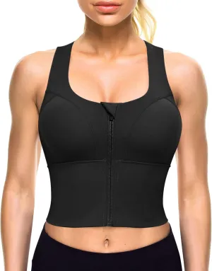 CYDREAM Zip Front Longline Sports Bras for Women Crop Tank Top Criss Cross Back Support Fitness Yoga Workout Shirts