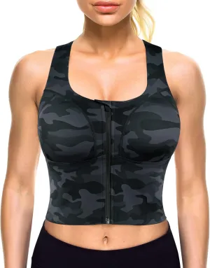 CYDREAM Zip Front Longline Sports Bras for Women Crop Tank Top Criss Cross Back Support Fitness Yoga Workout Shirts