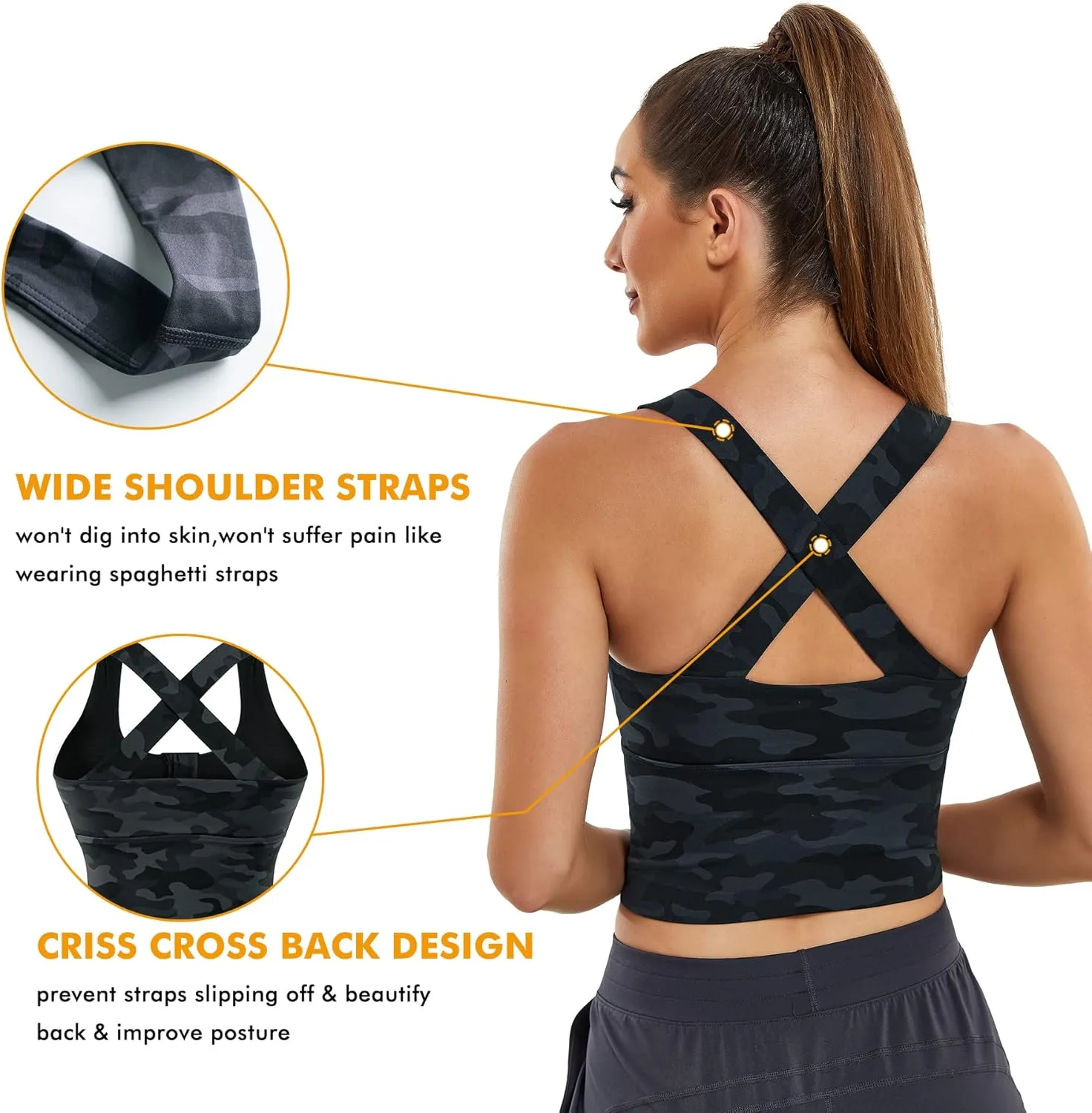 CYDREAM Zip Front Longline Sports Bras for Women Crop Tank Top Criss Cross Back Support Fitness Yoga Workout Shirts