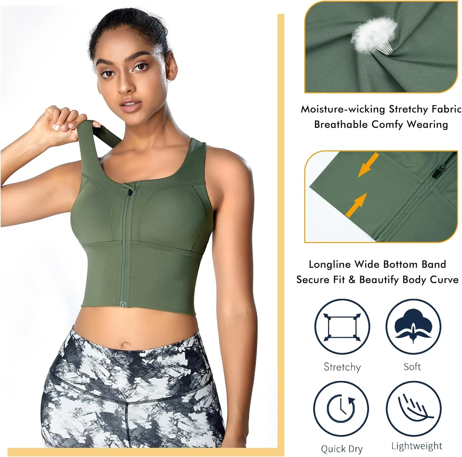 CYDREAM Zip Front Longline Sports Bras for Women Crop Tank Top Criss Cross Back Support Fitness Yoga Workout Shirts