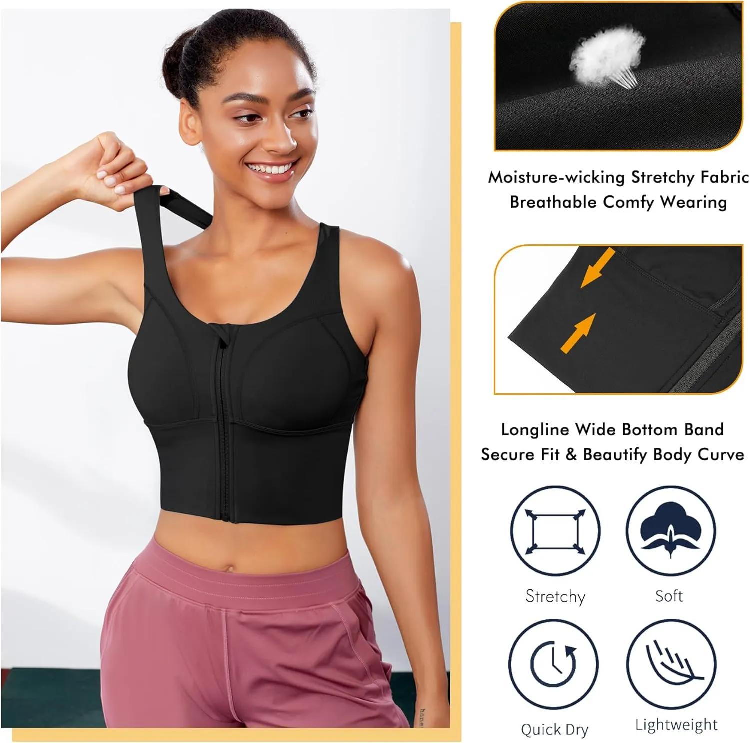 CYDREAM Zip Front Longline Sports Bras for Women Crop Tank Top Criss Cross Back Support Fitness Yoga Workout Shirts