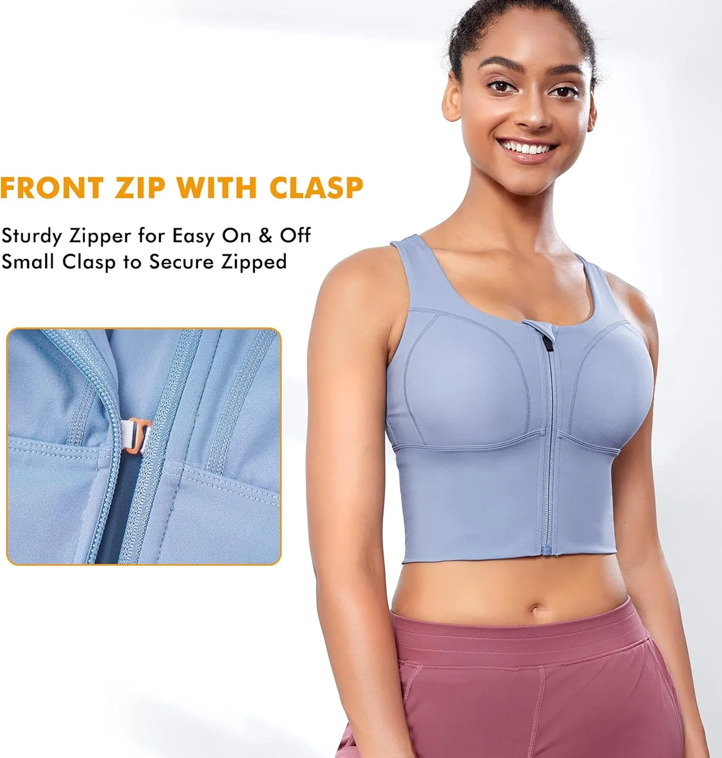 CYDREAM Zip Front Longline Sports Bras for Women Crop Tank Top Criss Cross Back Support Fitness Yoga Workout Shirts