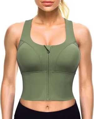 CYDREAM Zip Front Longline Sports Bras for Women Crop Tank Top Criss Cross Back Support Fitness Yoga Workout Shirts