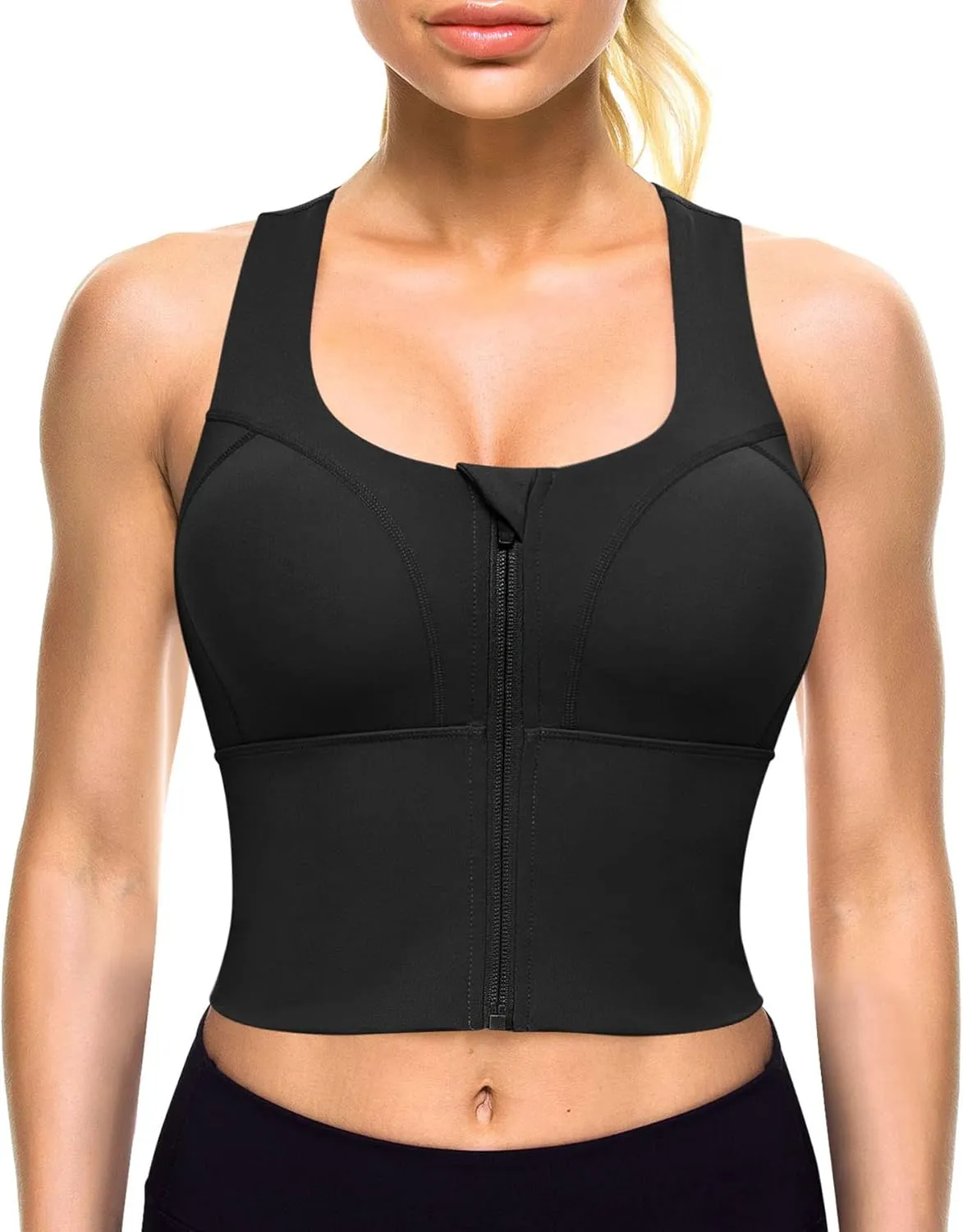 CYDREAM Zip Front Longline Sports Bras for Women Crop Tank Top Criss Cross Back Support Fitness Yoga Workout Shirts