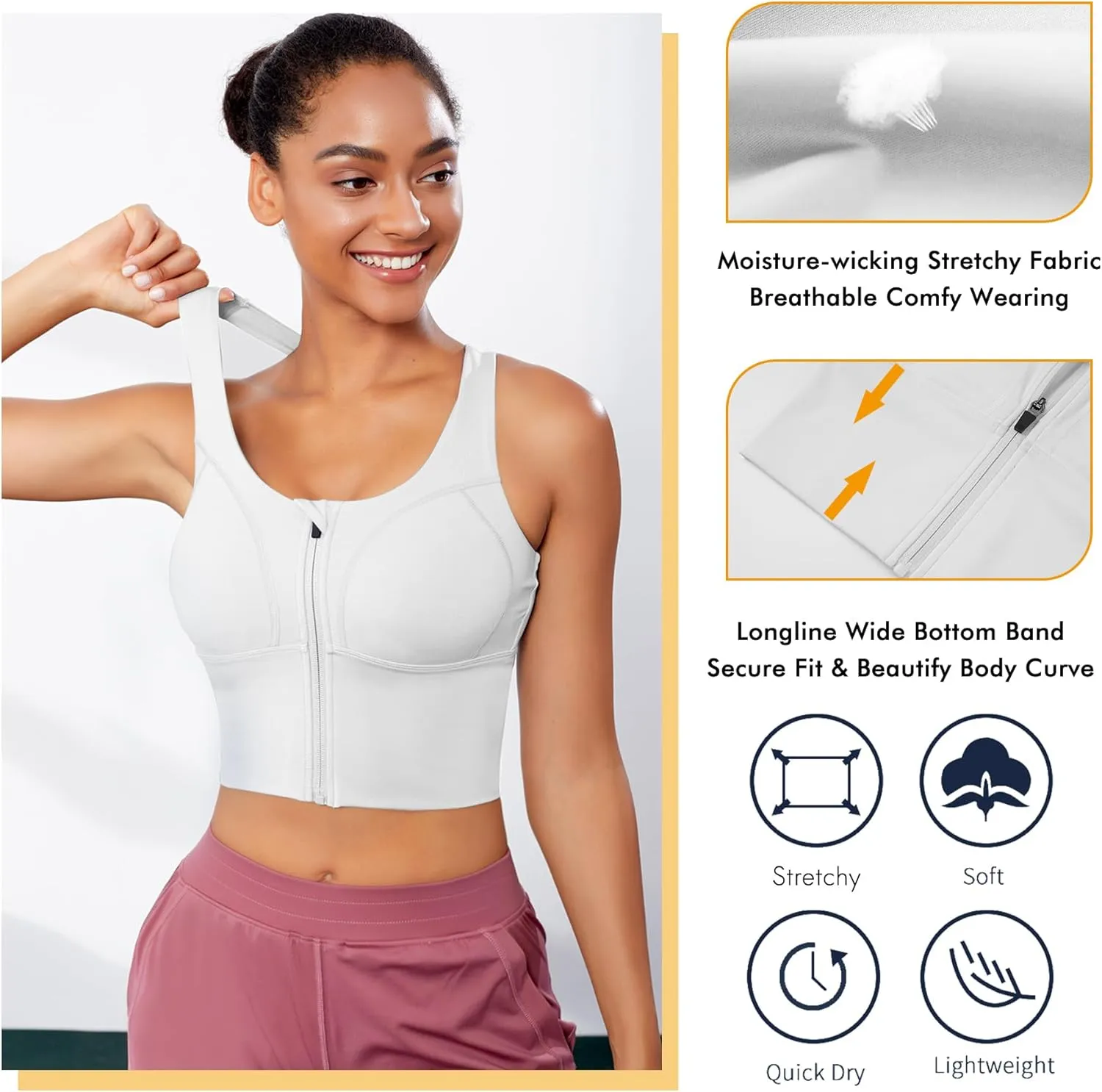 CYDREAM Zip Front Longline Sports Bras for Women Crop Tank Top Criss Cross Back Support Fitness Yoga Workout Shirts