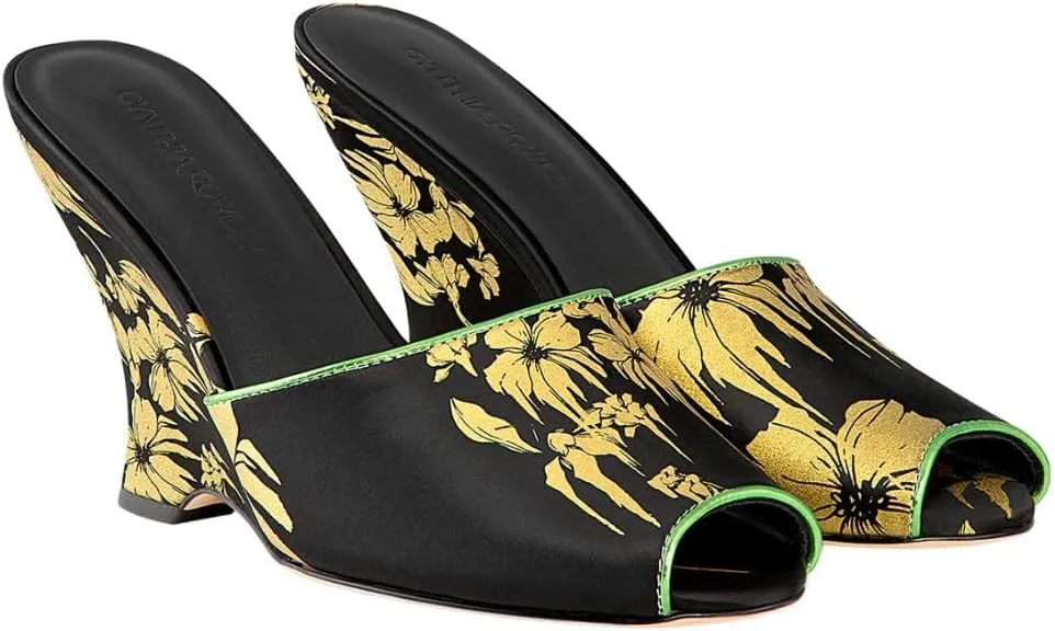 Cynthia Rowley Metallic Gold Foil Satin Wedge