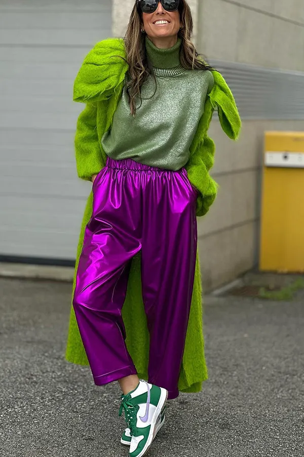 Dance Floor Waxed Leather Effect Pocketed Trousers